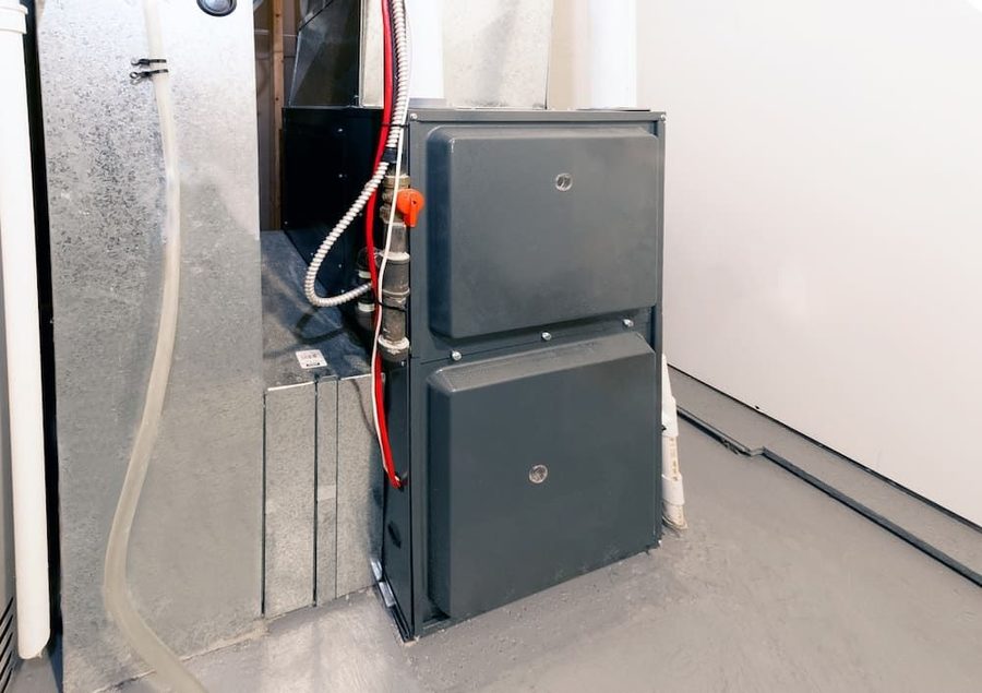 Furnace system in basement of a home